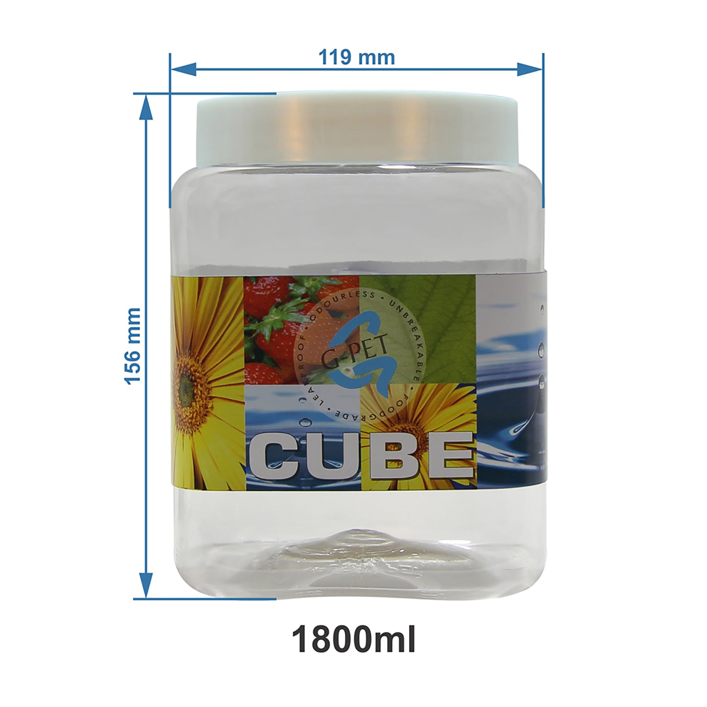 Cube PET Jar / Container PET Plastic Airtight Container with White Cap (3, 1500ML)