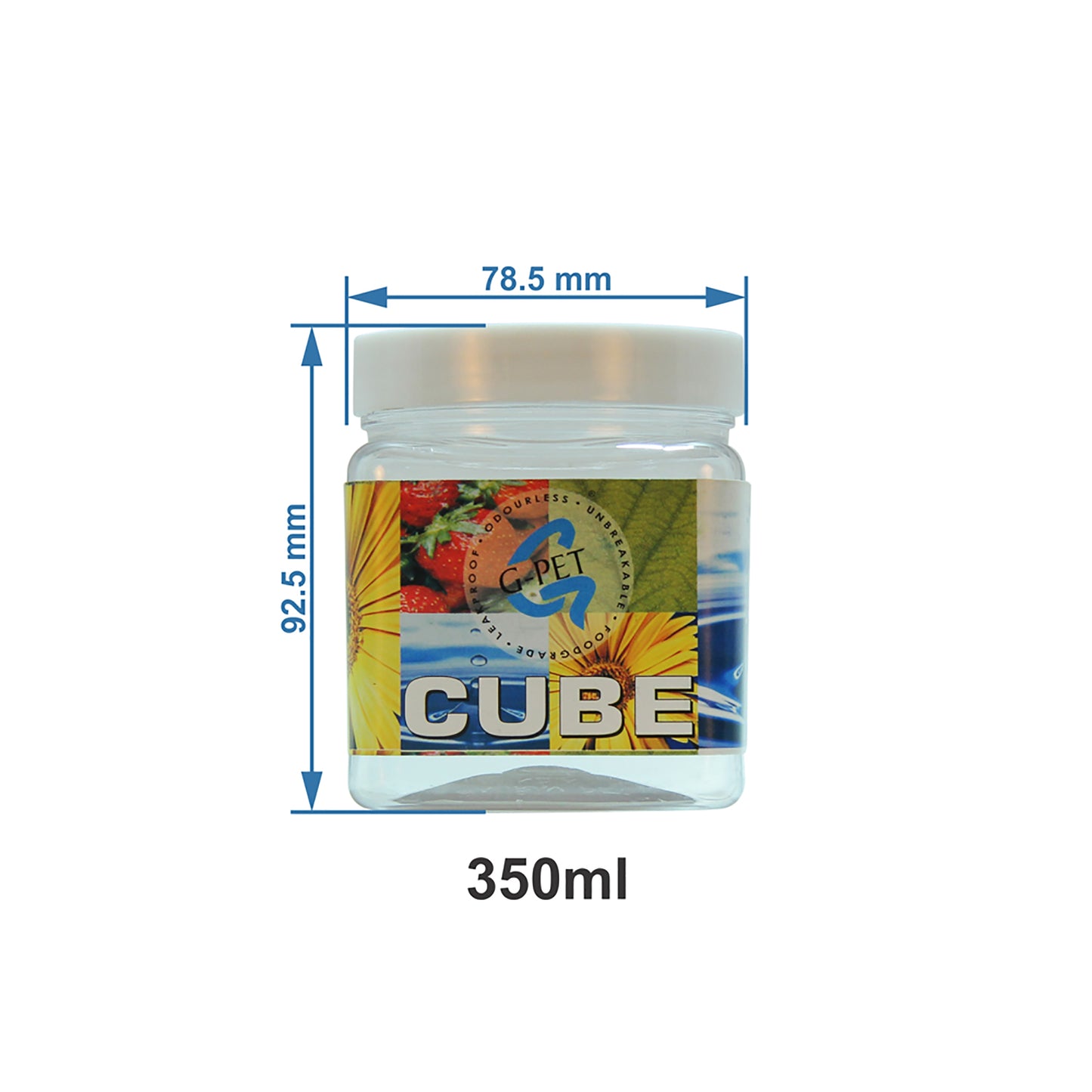Cube PET Jar / Container PET Plastic Airtight Container with White Cap (6, 350ML)