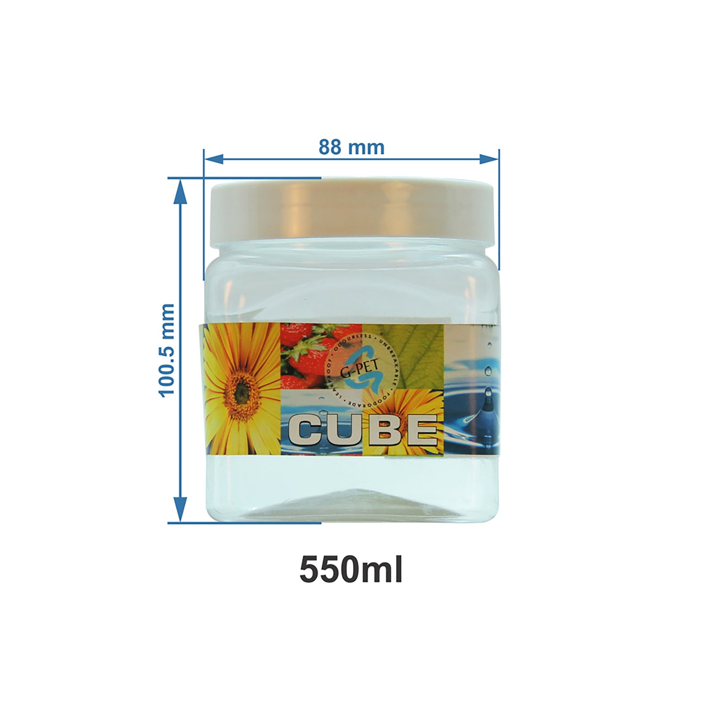 Cube PET Jar / Container PET Plastic Airtight Container with White Cap (3, 500ML)