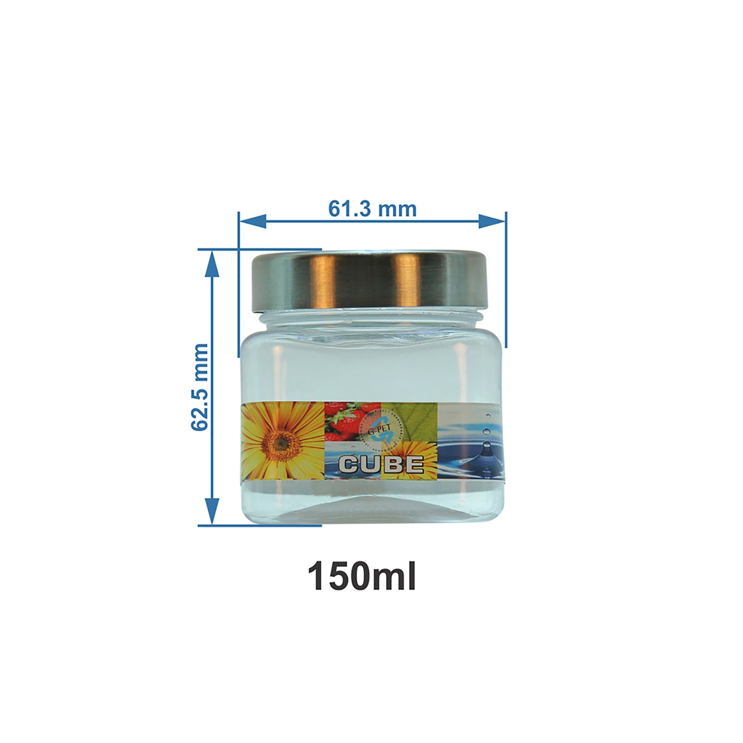 Cube PET Jar / Container PET Plastic Airtight Container with Steel Cap (3, 150ML)
