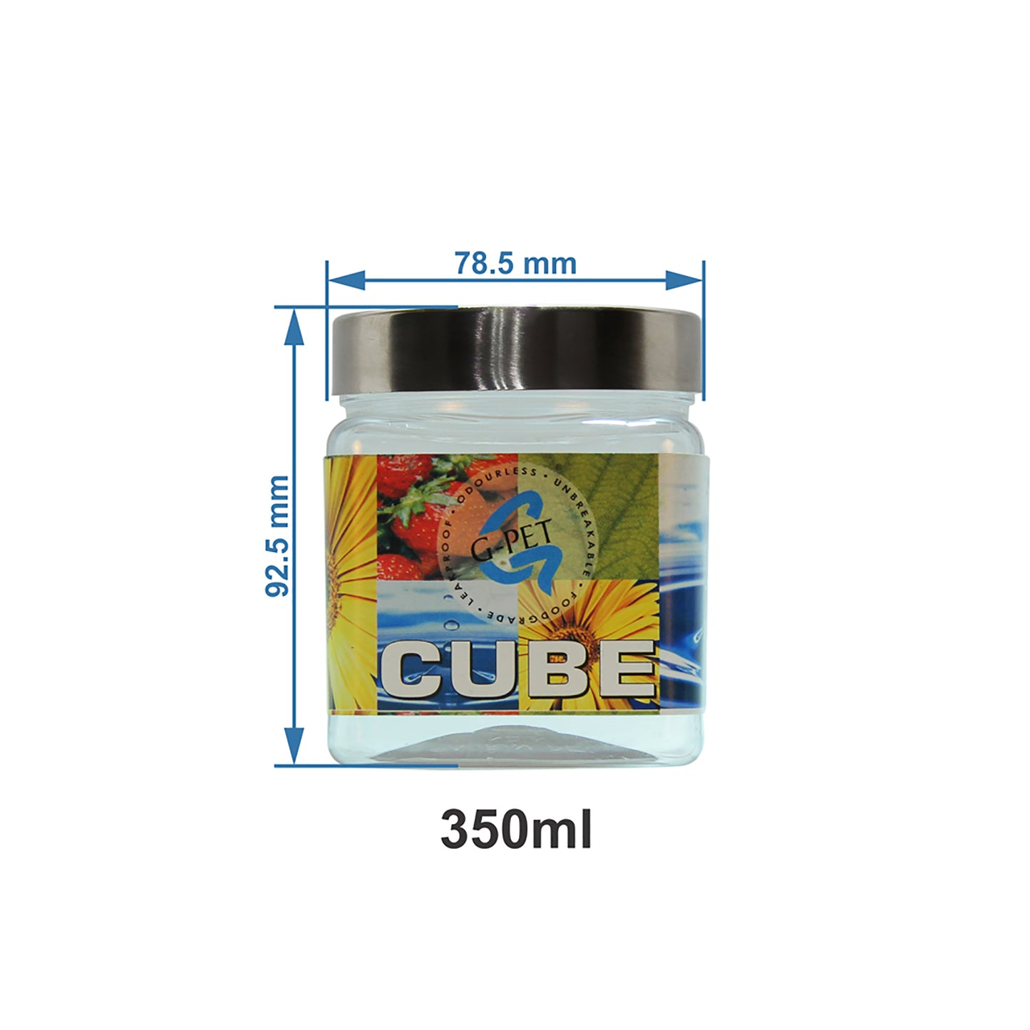 Cube PET Jar / Container PET Plastic Airtight Container with Steel Cap (3, 350ML)