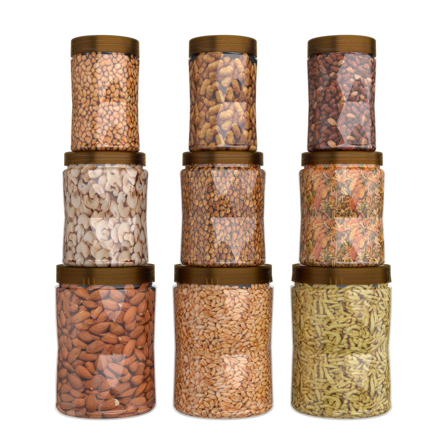 G-PET Diamond Jars Plastic Kitchen Containers (Set Of 9B) 2000ml (3pcs), 1000ml (3pcs), 700ml (3pcs)