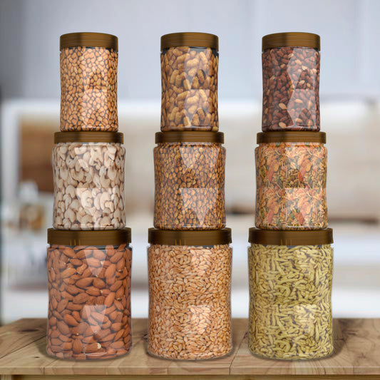 G-PET Diamond Jars Plastic Kitchen Containers (Set Of 9B) 2000ml (3pcs), 1000ml (3pcs), 700ml (3pcs)