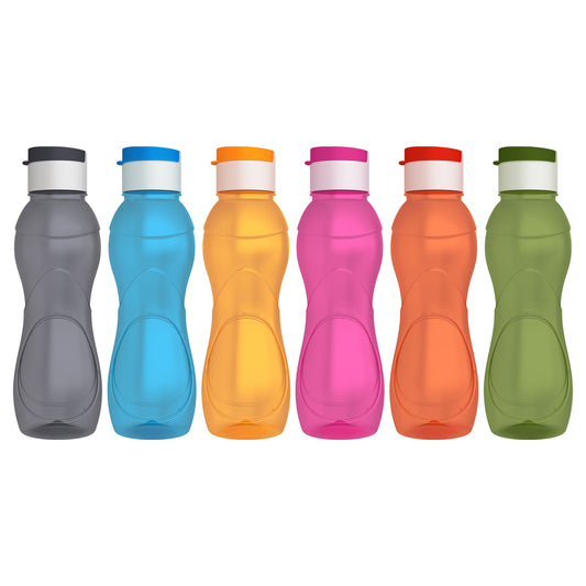 GPET Polypropylene Water Bottle Set with Flip Cap 500ML (Set Of 6, Iceberg-Multicolor)