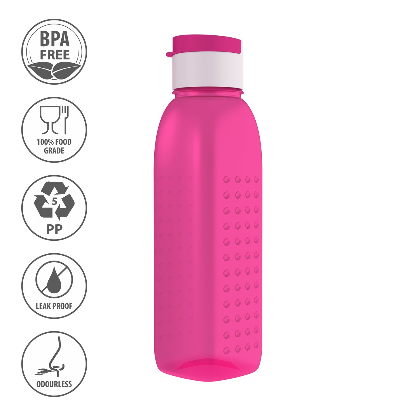 GPET Polypropylene Water Bottle Set with Flip Cap 500ML (Set Of 6, Orchid-Multicolor)