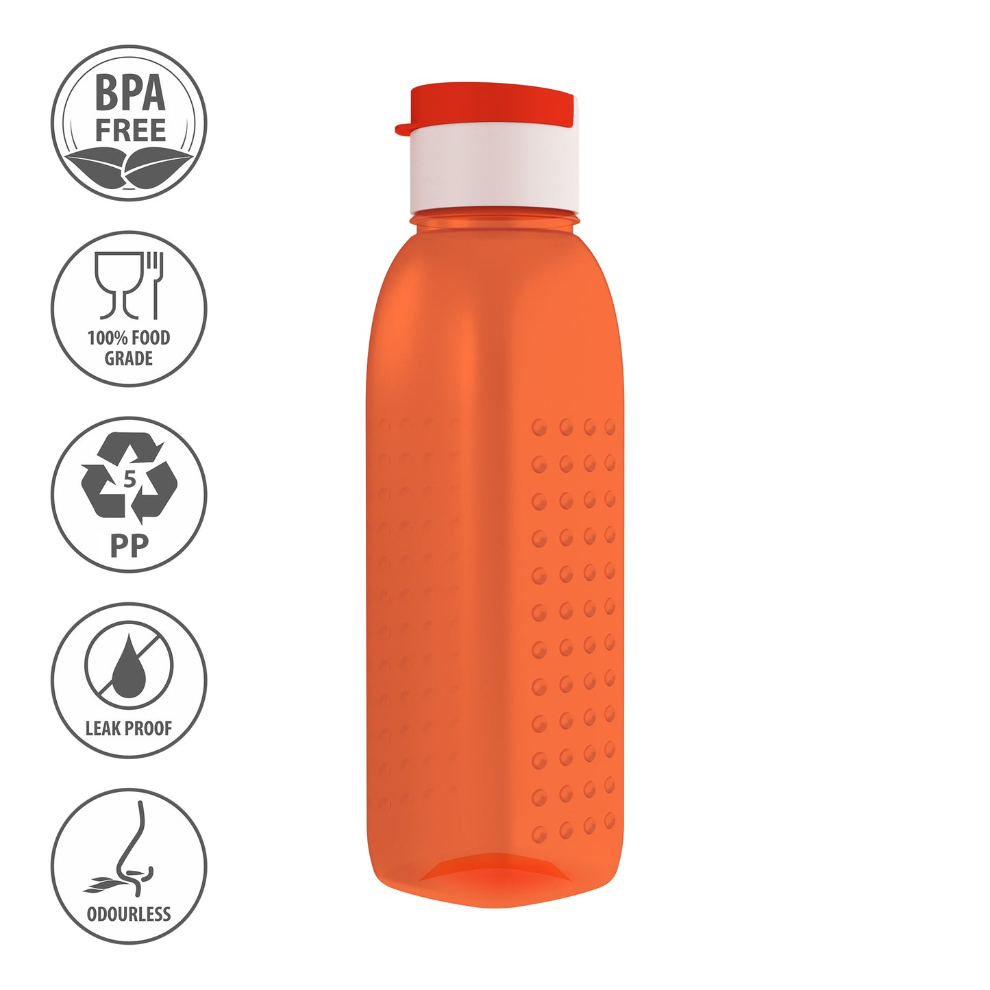 GPET Polypropylene Water Bottle Set with Flip Cap 500ML (Set Of 6, Orchid-Multicolor)