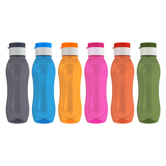 GPET Polypropylene Water Bottle Set with Flip Cap 500ML (Set Of 6, Pansy-Multicolor)