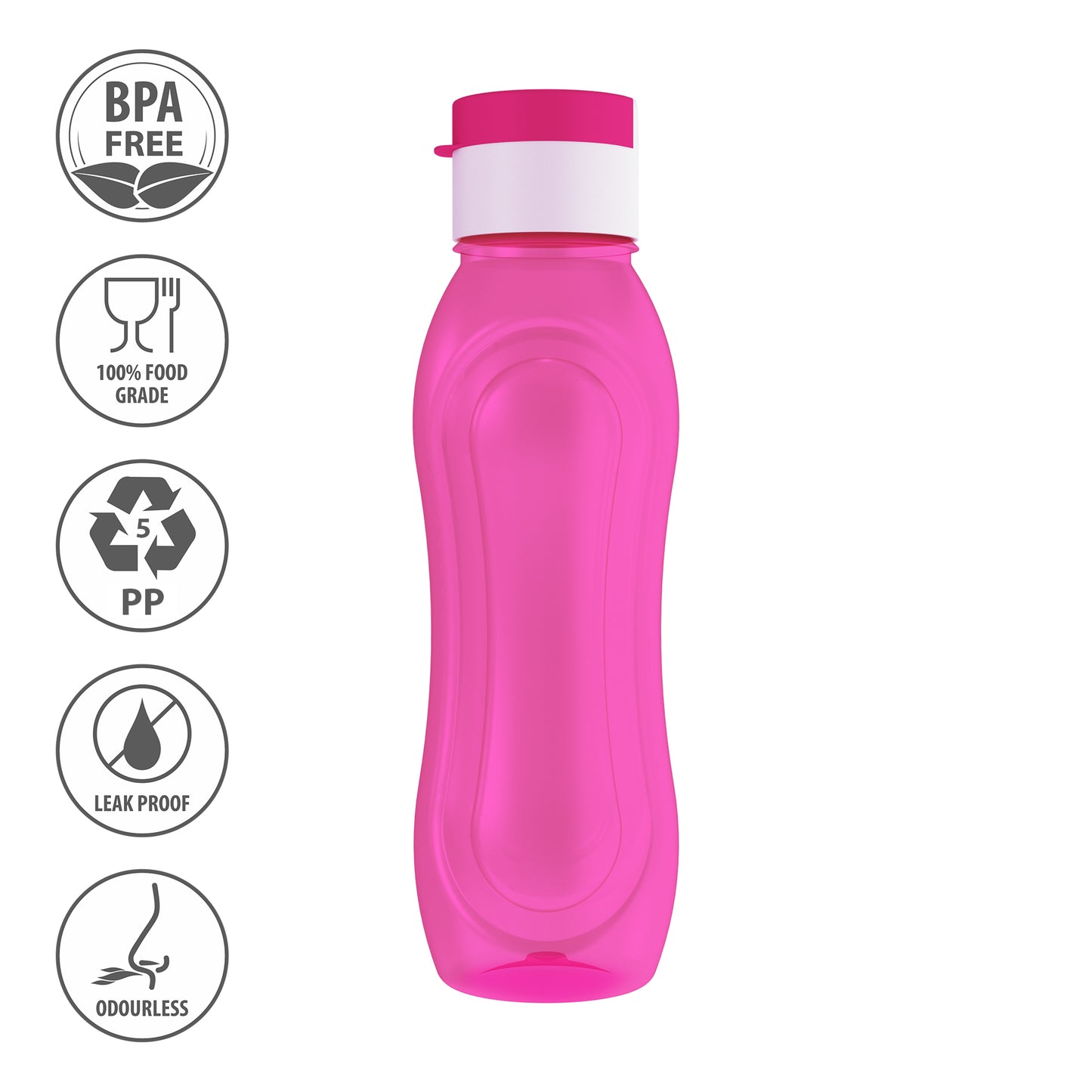 GPET Polypropylene Water Bottle Set with Flip Cap 500ML (Set Of 6, Pansy-Multicolor)