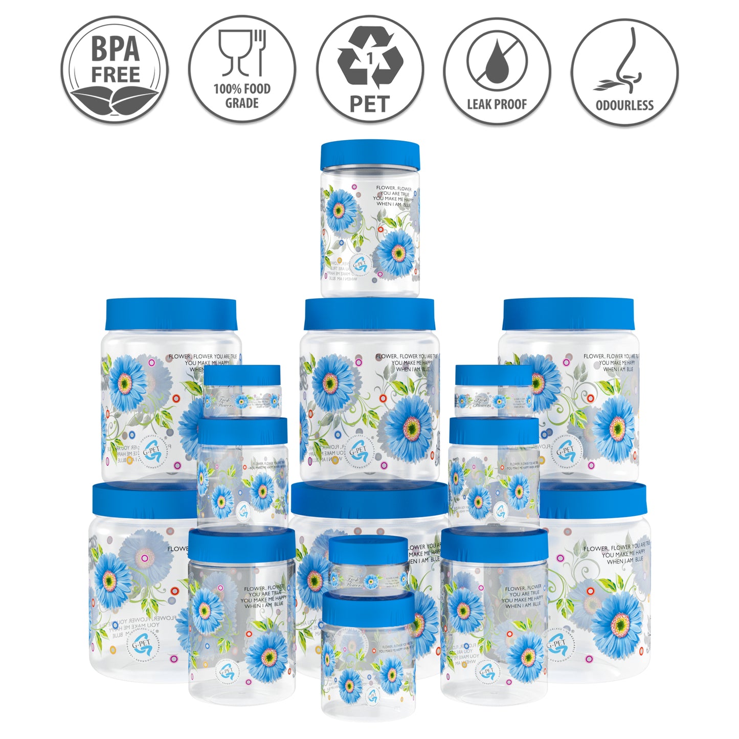 Print Magic Container Blue Pack of 15 - 1500ml (3 pcs), 1000ml (3 pcs), 450ml (3 pcs) 200ml (3 pcs), 50ml (3 pcs)