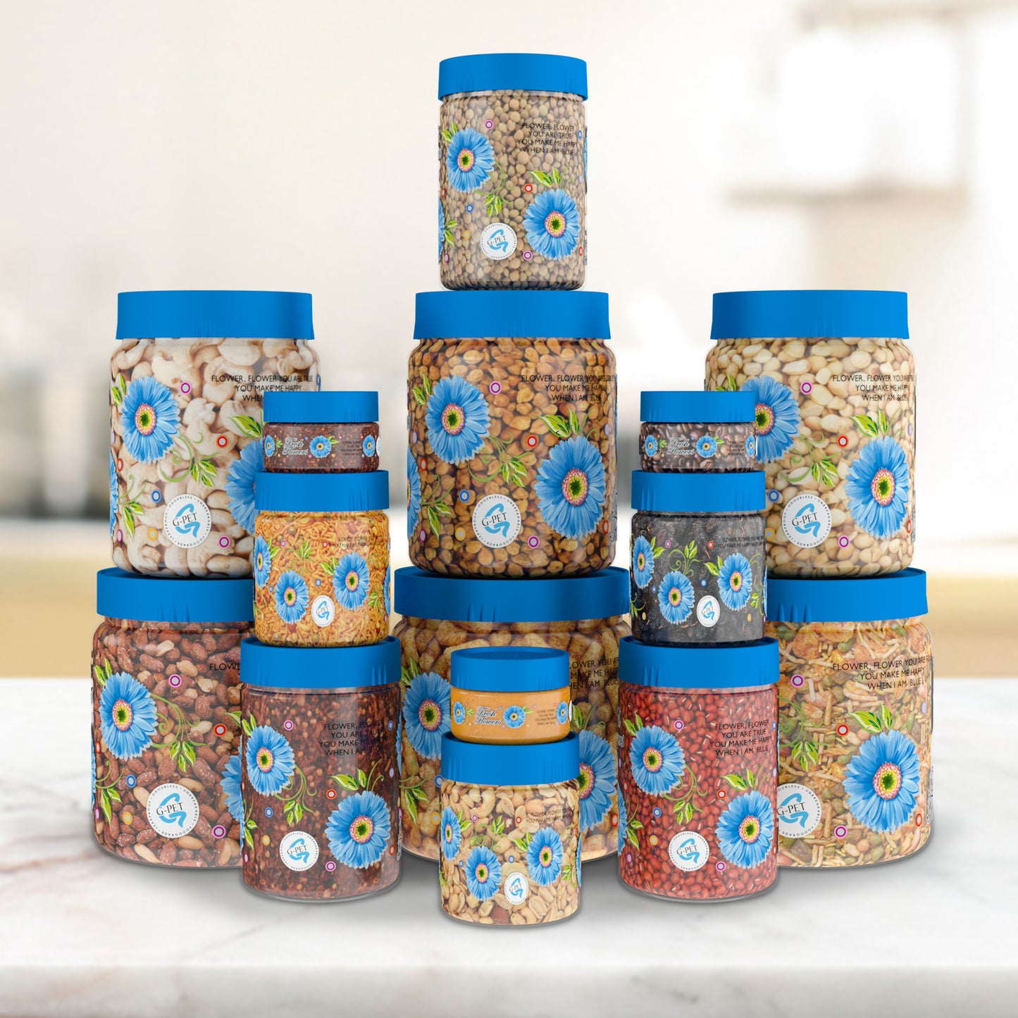 Print Magic Container Blue Pack of 15 - 1500ml (3 pcs), 1000ml (3 pcs), 450ml (3 pcs) 200ml (3 pcs), 50ml (3 pcs)
