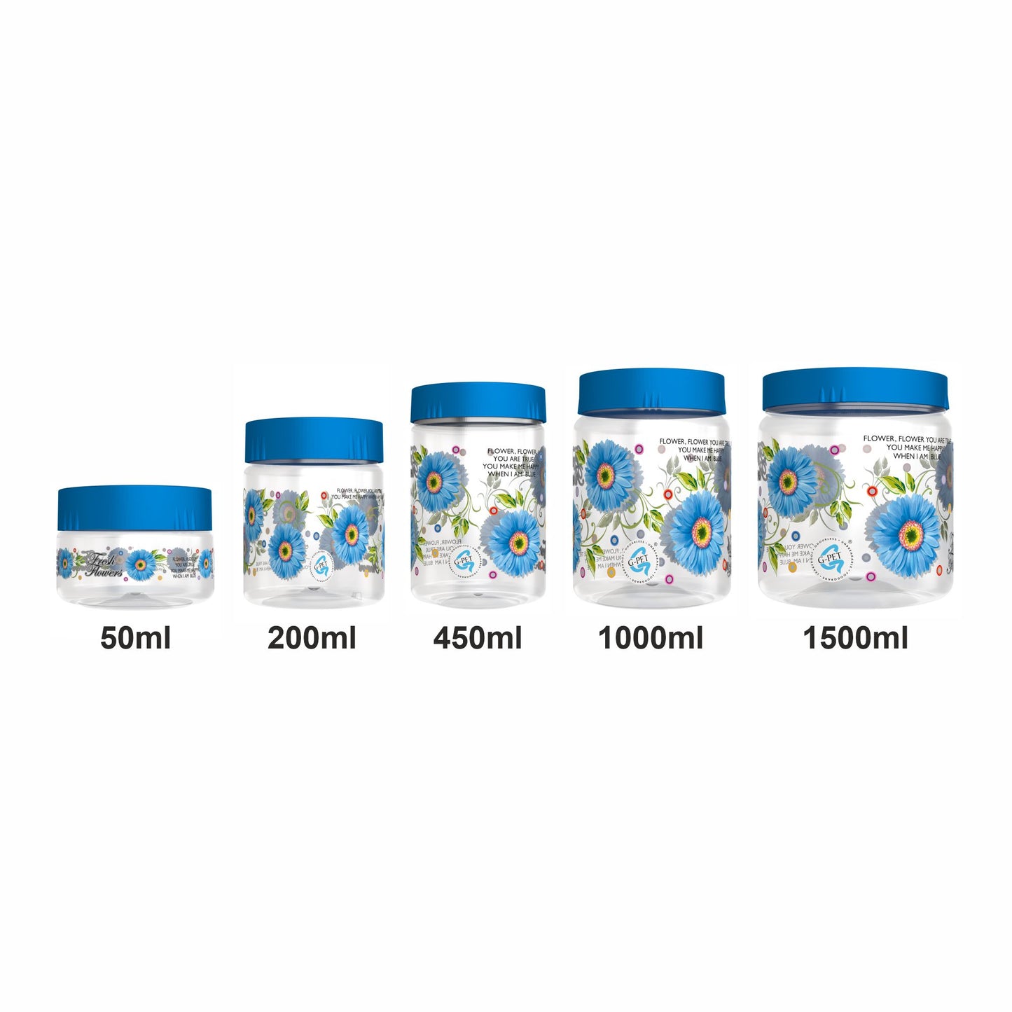 Print Magic Container Blue Pack of 15 - 1500ml (3 pcs), 1000ml (3 pcs), 450ml (3 pcs) 200ml (3 pcs), 50ml (3 pcs)