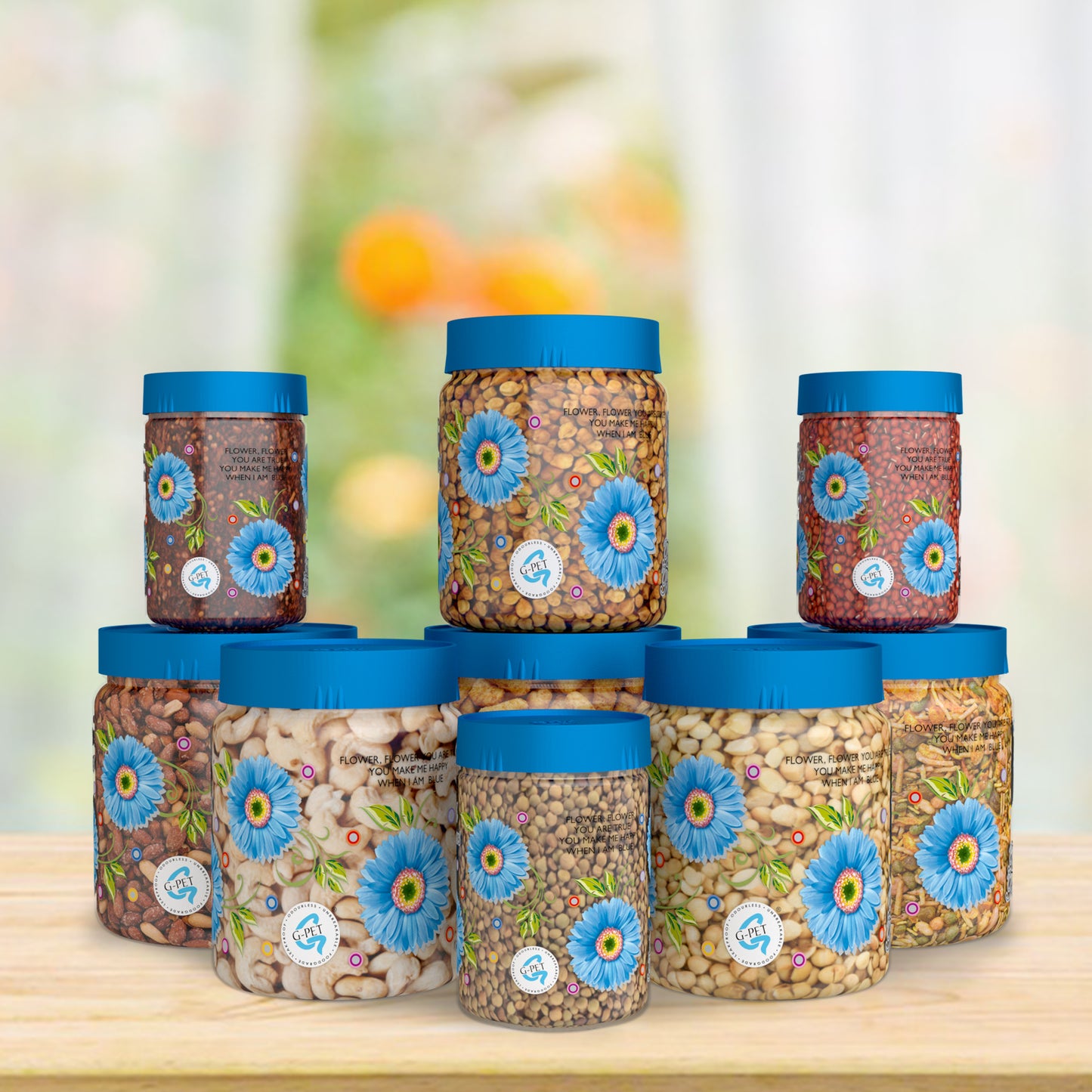 Print Magic Container Blue Pack of 9 - 1500ml (3 pcs), 1000ml (3 pcs), 450ml (3 pcs) Plastic Grocery Container