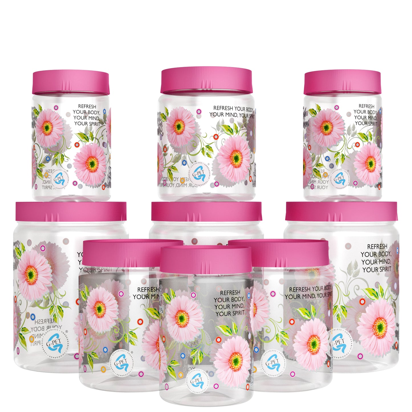 Print Magic Container Pink Pack of 9 - 2000ml (3 pcs), 1000ml (3 pcs), 750ml (3 pcs) Plastic Grocery Container