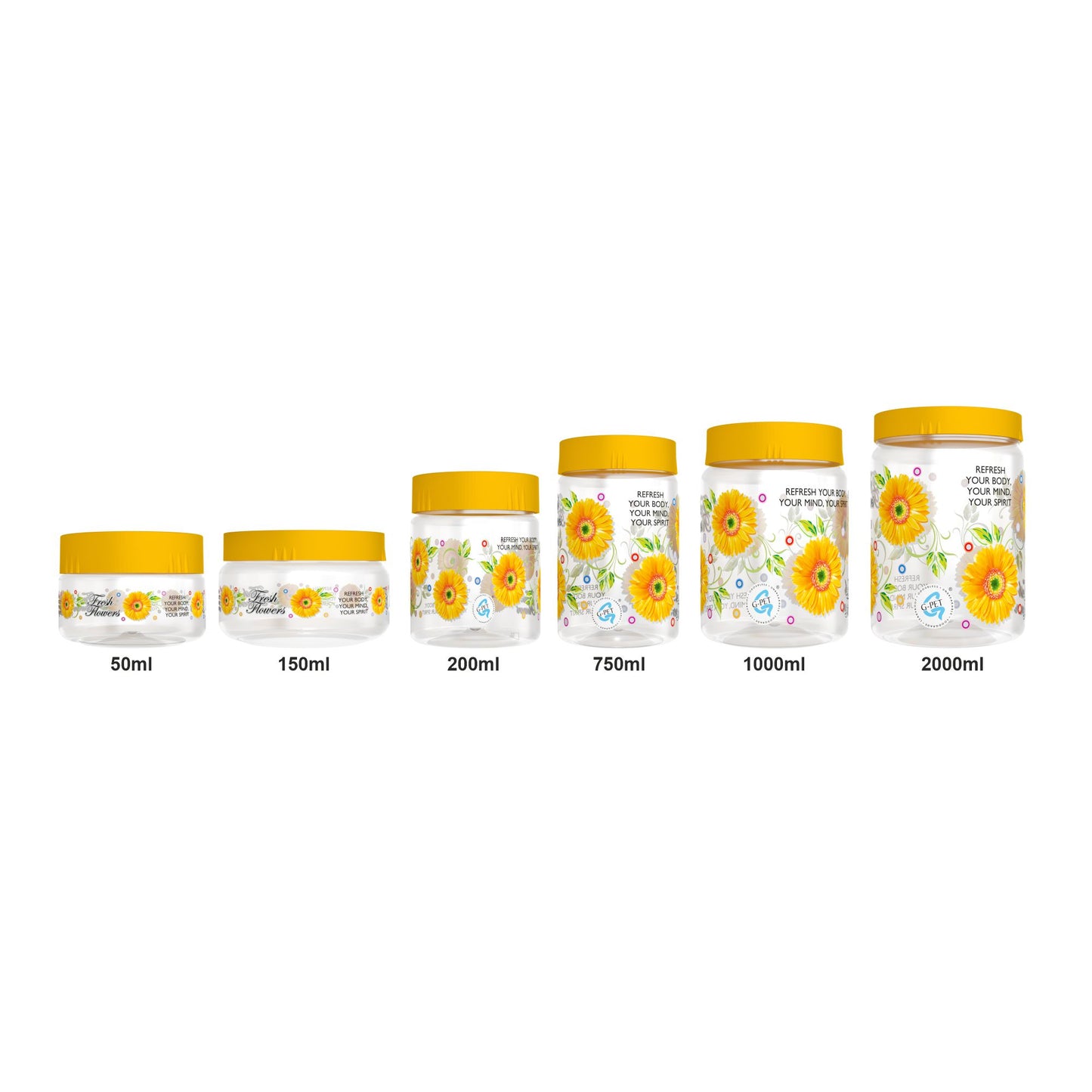 Print Magic Container Yellow Pack of 18 - 2000ml (3 pcs), 1000ml (3 pcs), 750ml (3 pcs), 200ml (3 pcs), 150ml (3 pcs), 50ml (3 pcs)