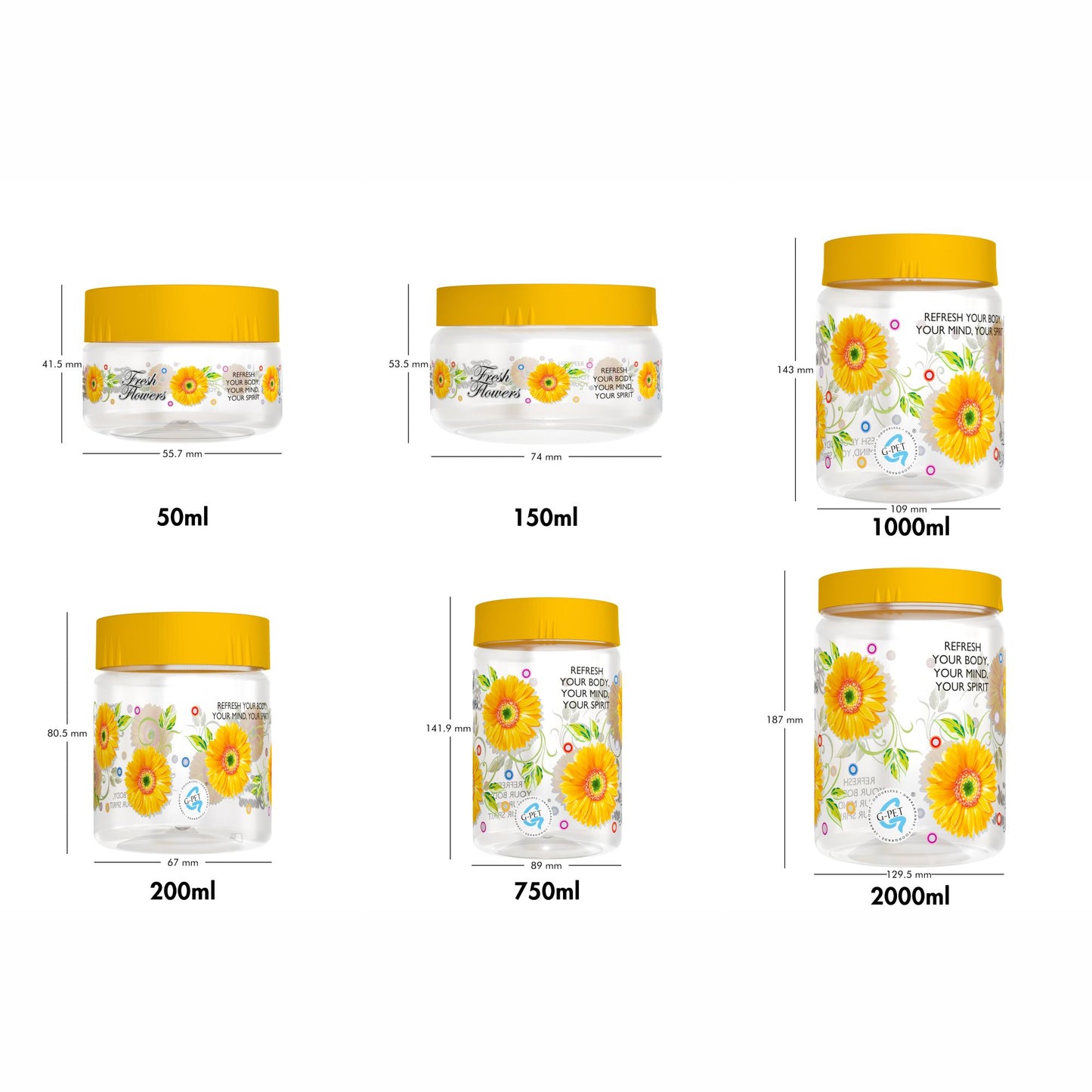 Print Magic Container Yellow Pack of 18 - 2000ml (3 pcs), 1000ml (3 pcs), 750ml (3 pcs), 200ml (3 pcs), 150ml (3 pcs), 50ml (3 pcs)