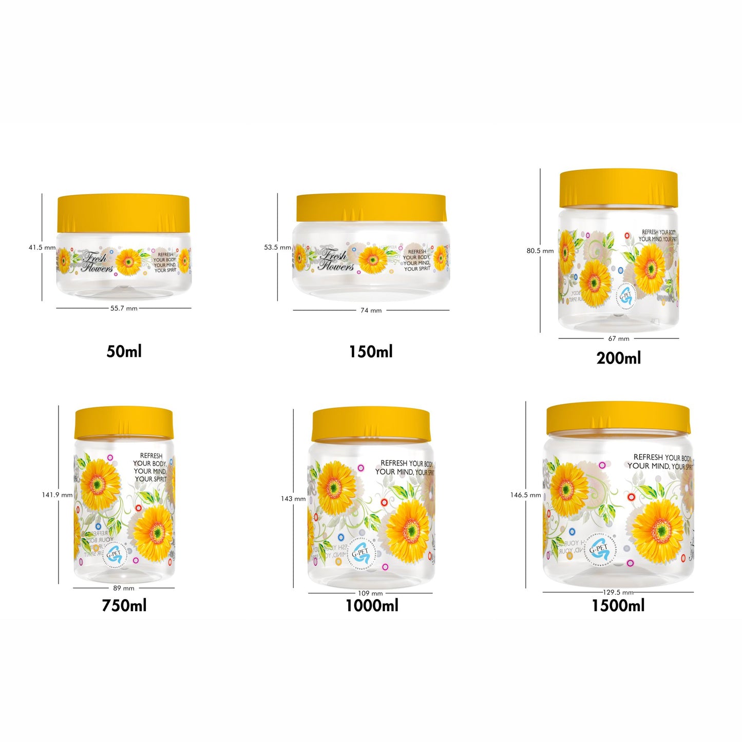 Print Magic Container - Pack of 24 -  1500 ml, 1000 ml, 750 ml, 200ml, 150ml, 50 ml