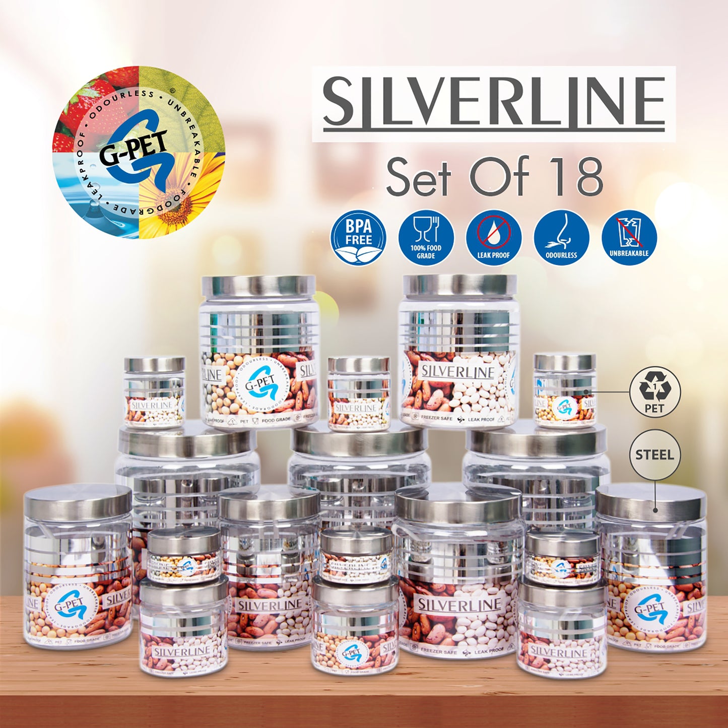 Silver Line Container - Pack of 18 - 300ml, 200ml, 100ml, 50ml