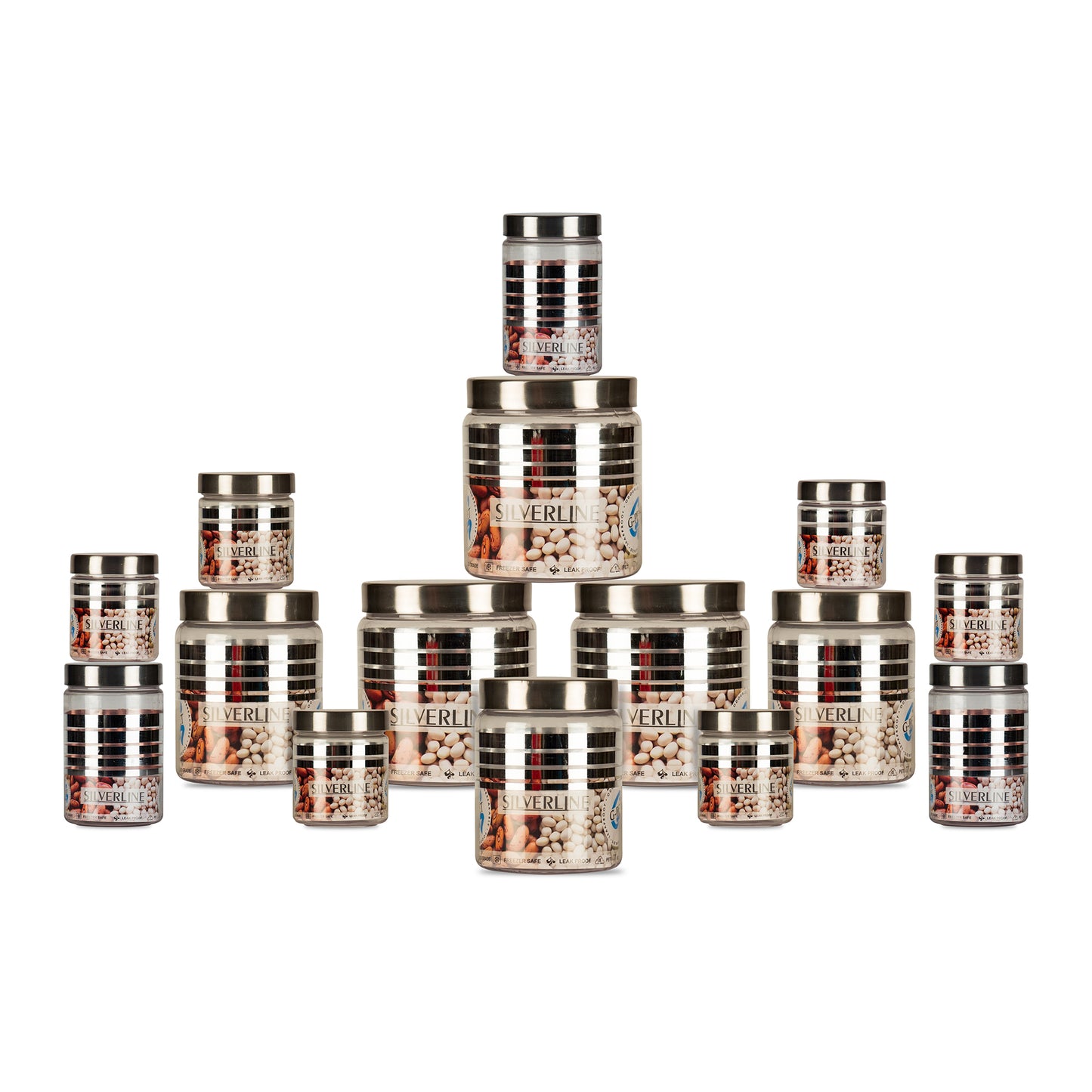 Silver Line Container - Pack of 15 - 1500ml, 1000ml, 450ml, 200ml, 100ml