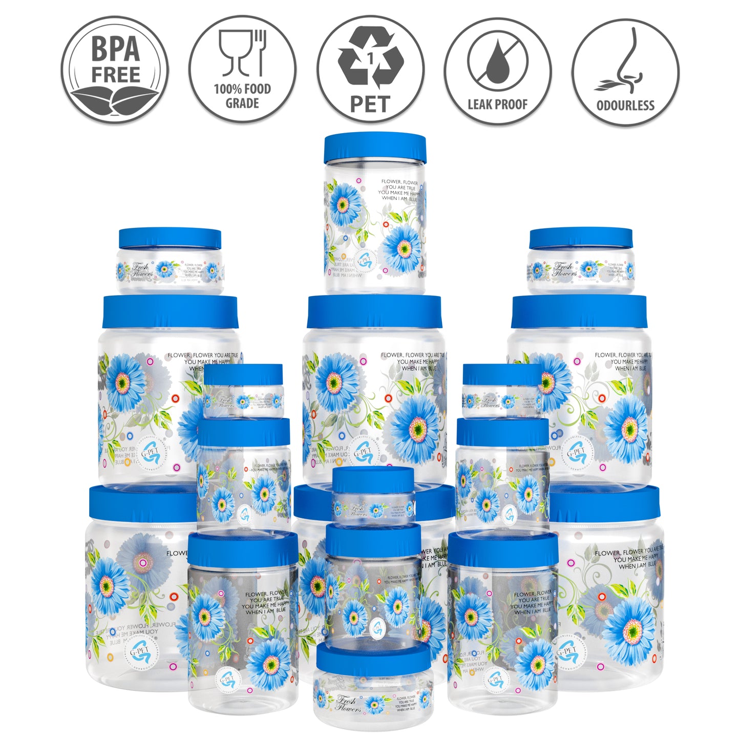 Print Magic Container Blue Pack of 18 - 1500ml (3 pcs), 1000ml (3 pcs), 450ml (3 pcs) 200ml (3 pcs), 50ml (6 pcs)