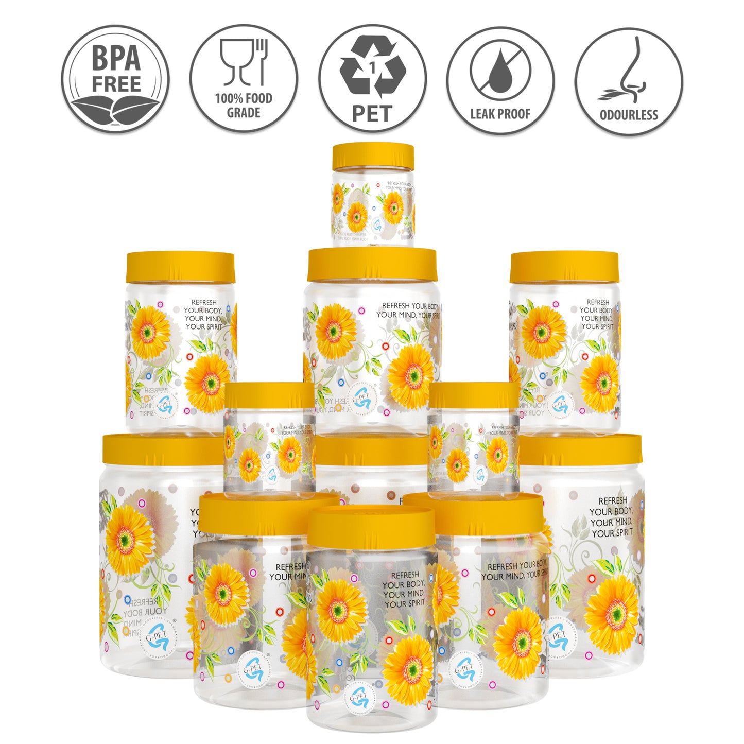 Print Magic Container Yellow Pack of 12 - 2000ml (3 pcs), 1000ml (3 pcs), 750ml (3 pcs), 200ml (3 pcs)