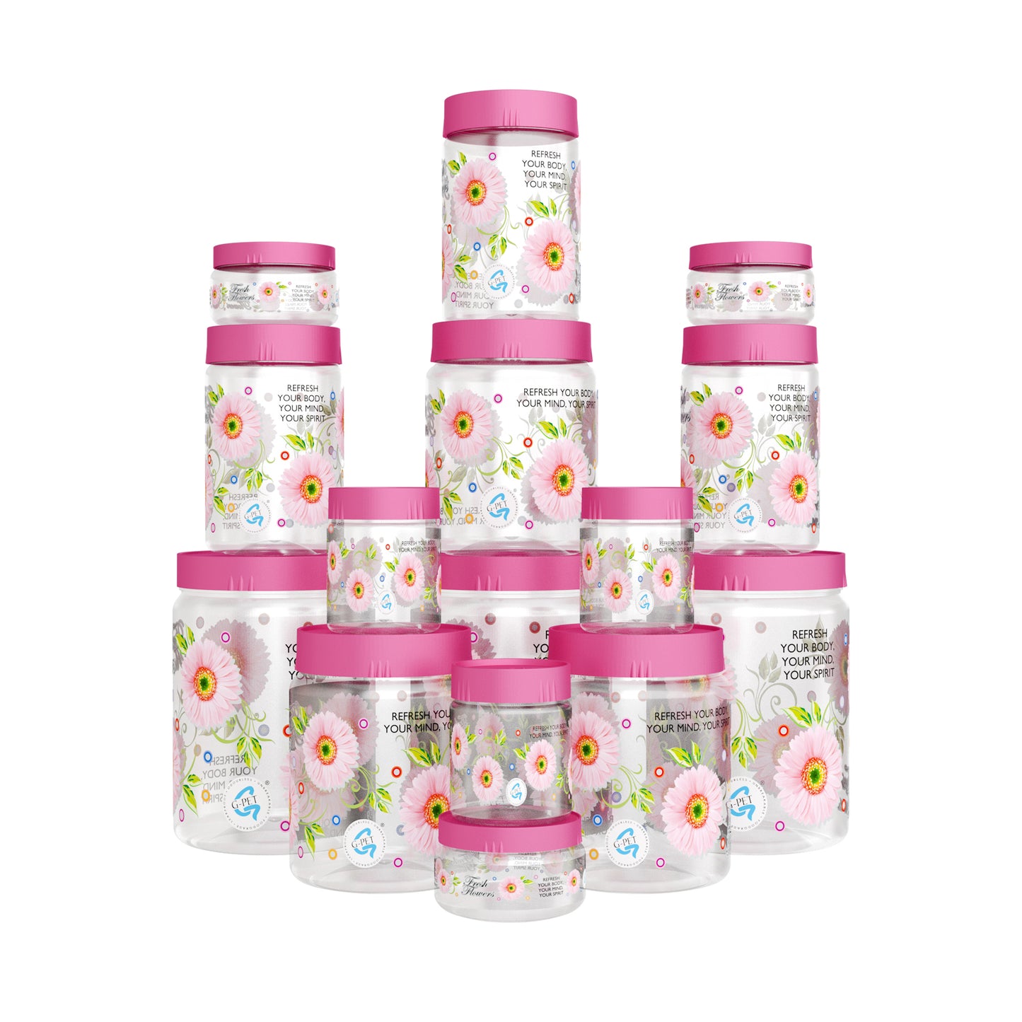 Print Magic Container Pink Pack of 15 - 2000ml (3 pcs), 1000ml (3 pcs), 750ml (3 pcs), 200ml (3 pcs), 150ml (3 pcs)