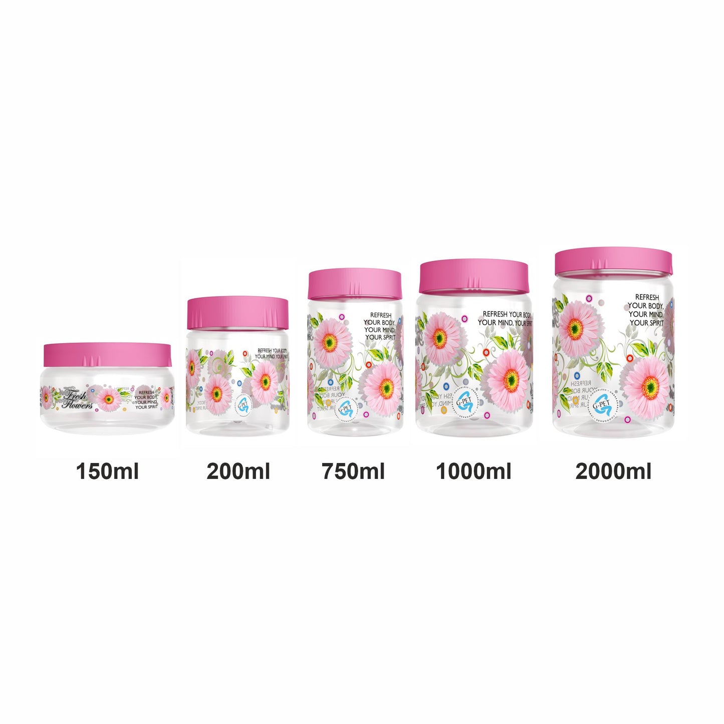 Print Magic Container Pink Pack of 15 - 2000ml (3 pcs), 1000ml (3 pcs), 750ml (3 pcs), 200ml (3 pcs), 150ml (3 pcs)
