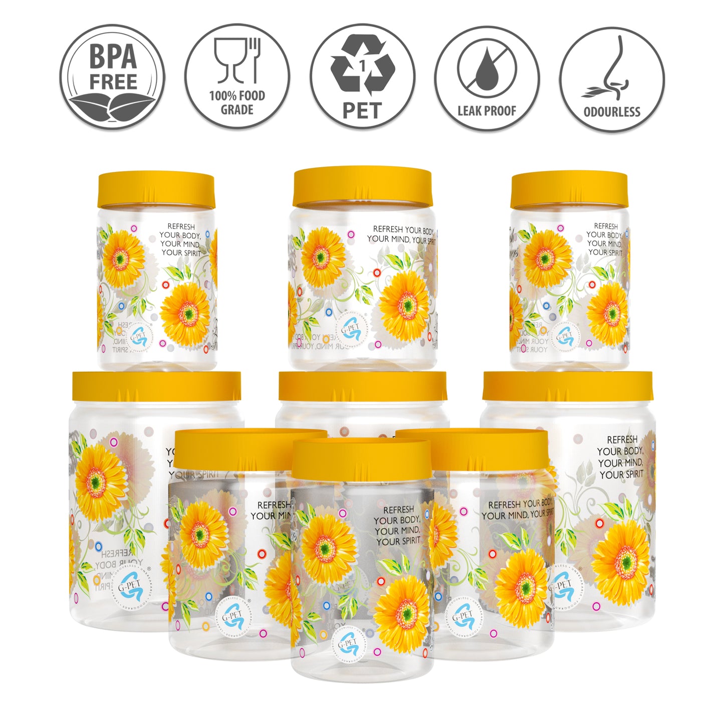 Print Magic Container Yellow Pack of 9 - 2000ml (3 pcs), 1000ml (3 pcs), 750ml (3 pcs)