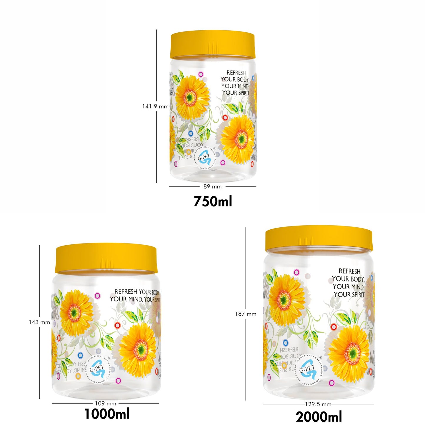 Print Magic Container Yellow Pack of 9 - 2000ml (3 pcs), 1000ml (3 pcs), 750ml (3 pcs)