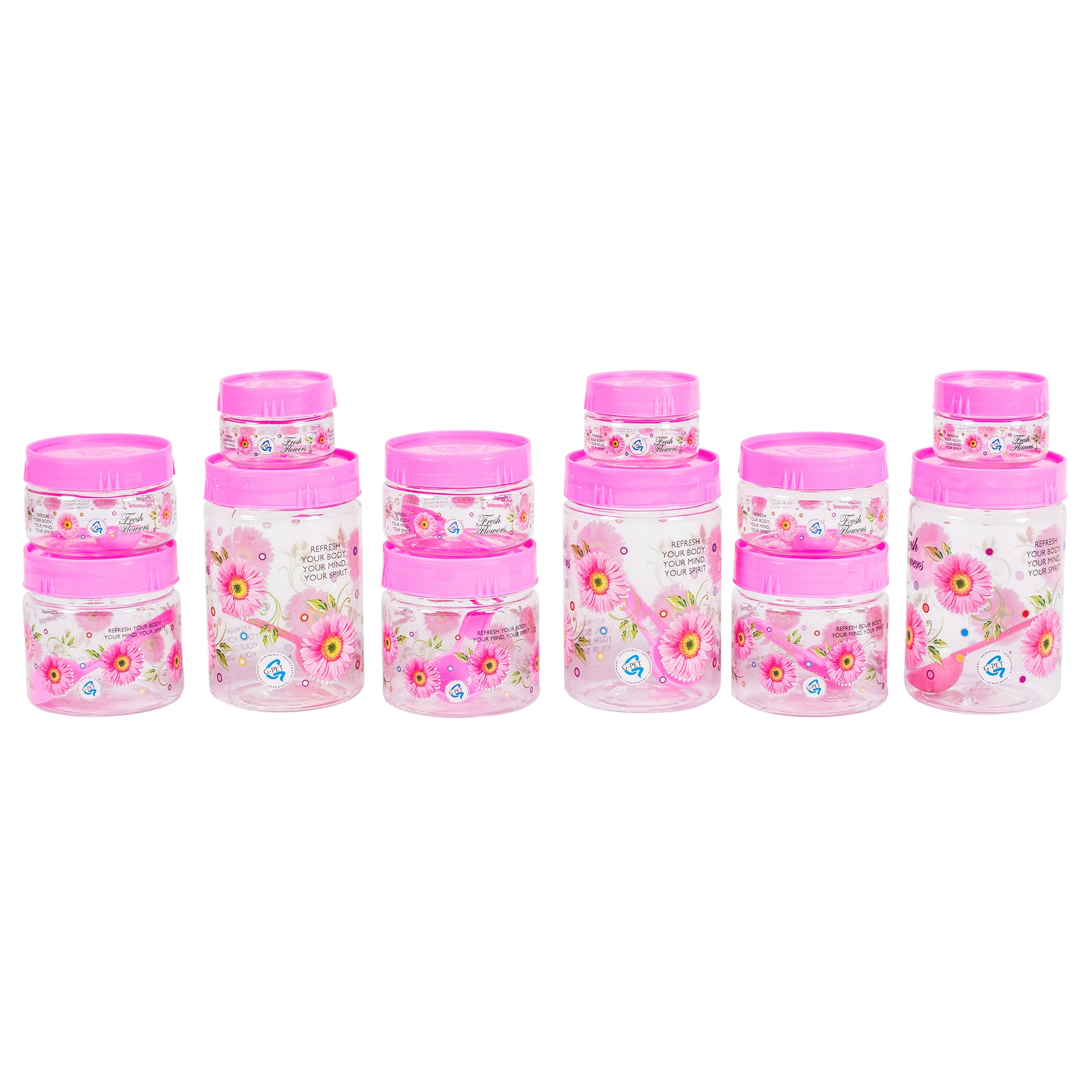 Print Magic Container Pack of 12 450 ml, 250 ml, 150 ml, 50 ml Plastic Grocery Container Pink