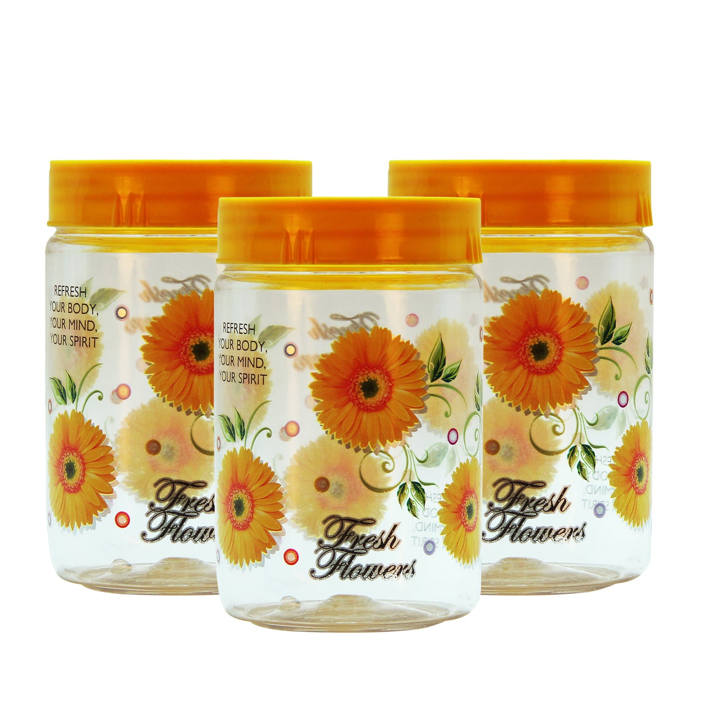 Print Magic Container - Set of 3  - 750 ml Plastic Grocery Container , Yellow