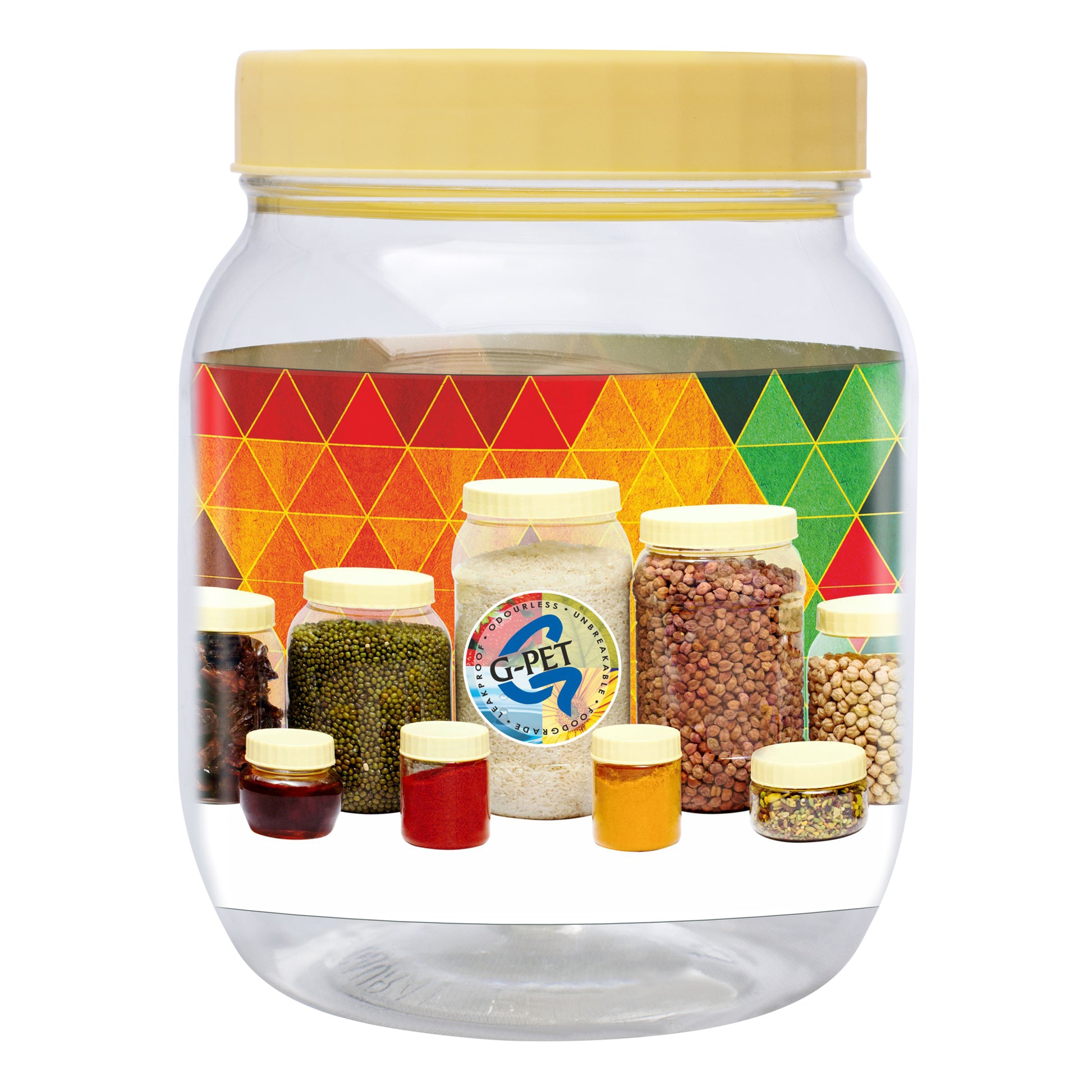 Round jar container filled with various spices
