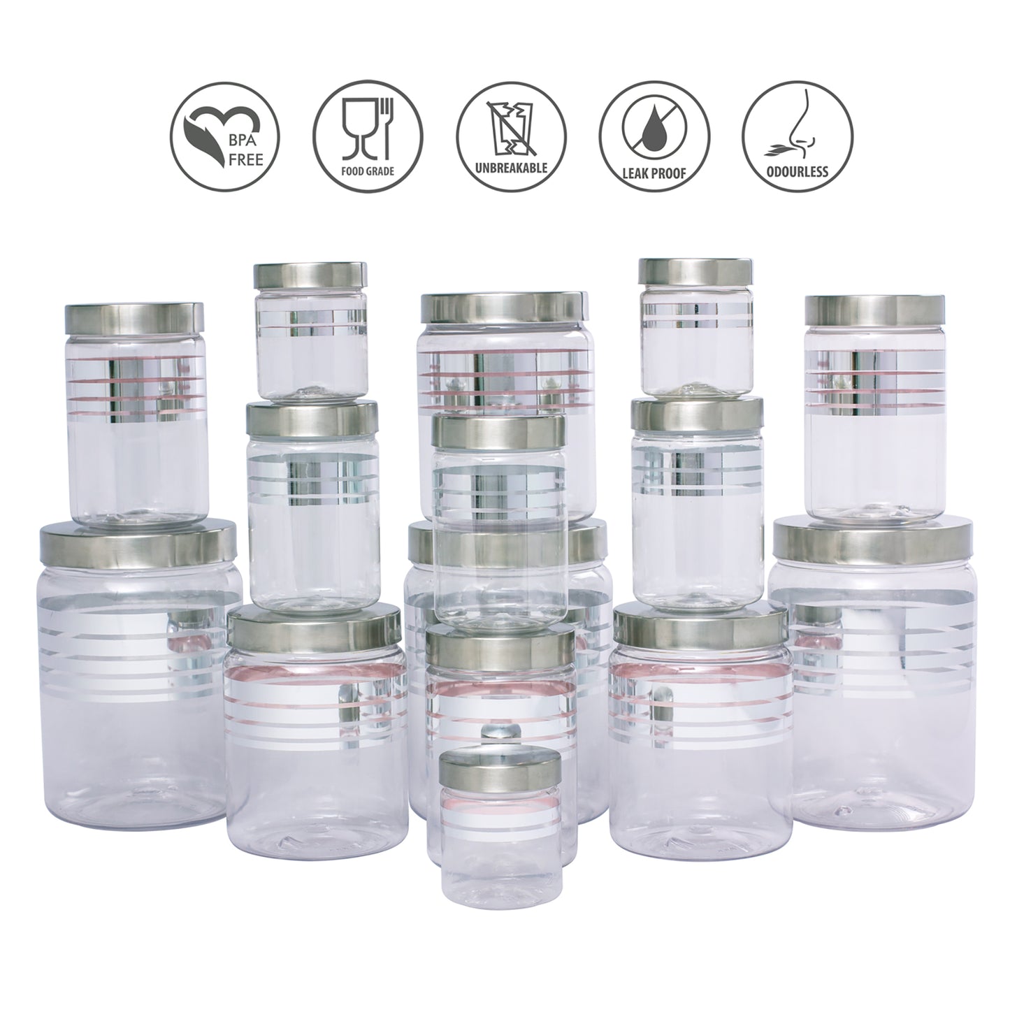 Silver Line Container - Pack of 15 - 2000ml, 1000ml, 750ml, 200ml, 100ml