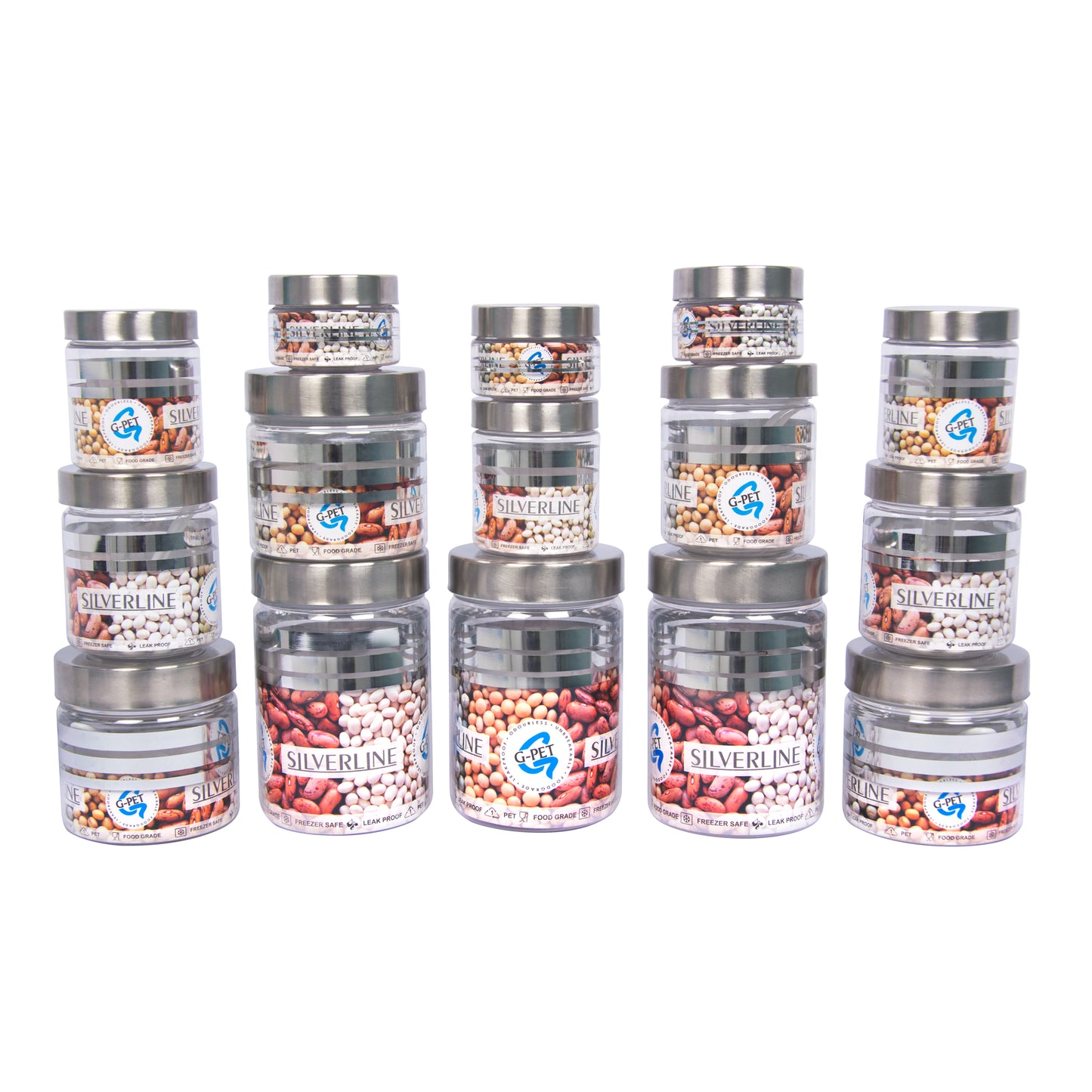 Silver Line Container - Pack of 15 - 450ml, 300ml, 200ml, 100ml, 50ml