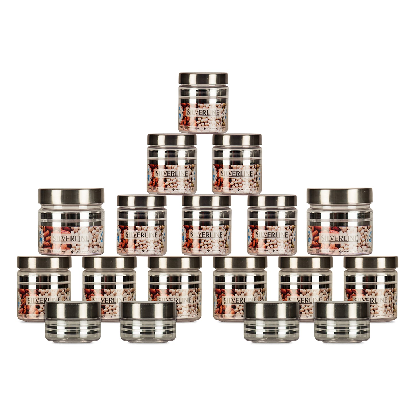 Silver Line Containers (Set Of 20) - 1500 ml, 1000 ml, 450 ml, 200 ml, 100 ml