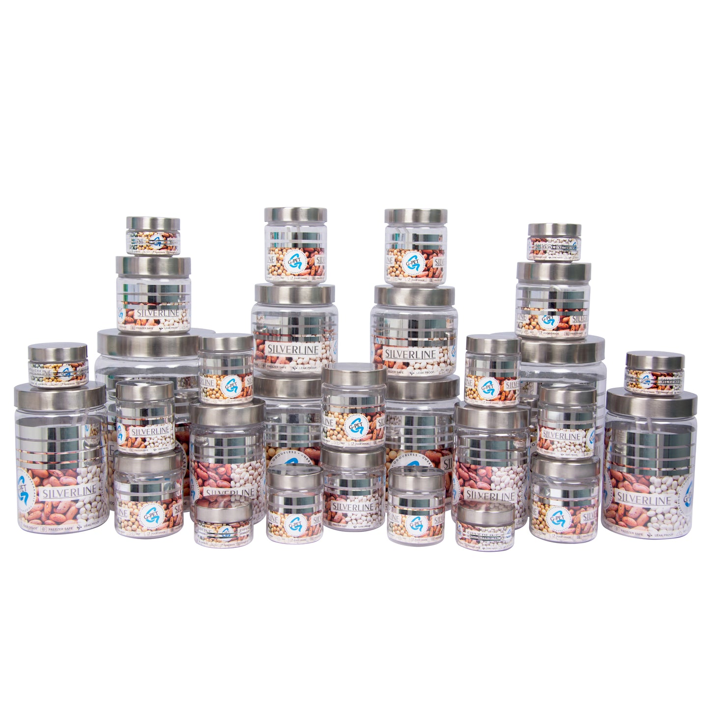 Silver Line Container - Pack of 30 - 2000ml, 1000ml, 750ml, 500ml (2pcs), 450ml, 300ml, 200ml, 100ml, 50ml