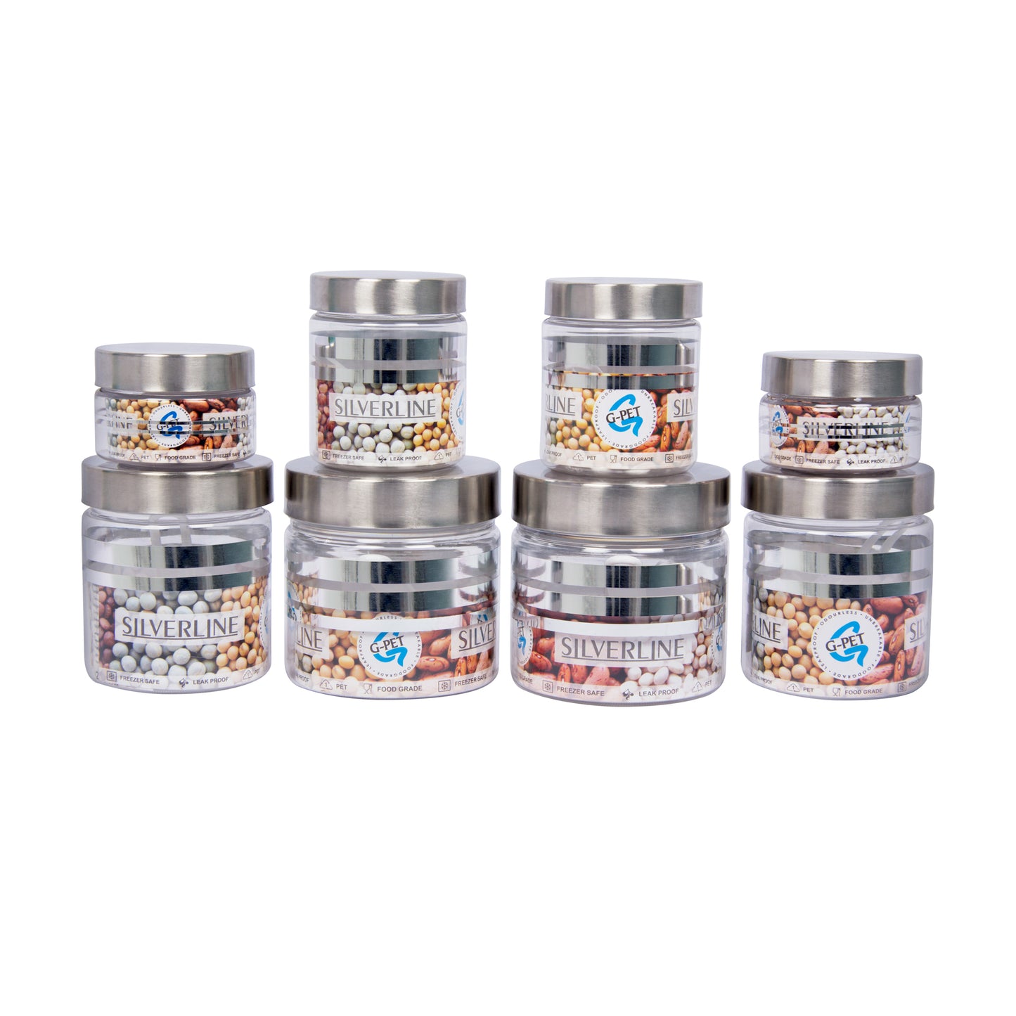 Silver Line Container - Pack of 8 - 300ml, 200ml, 100ml, 50ml