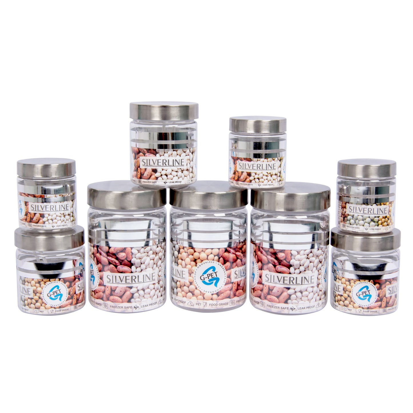 Silver Line Container - Pack of 9 - 450ml, 200ml, 100ml