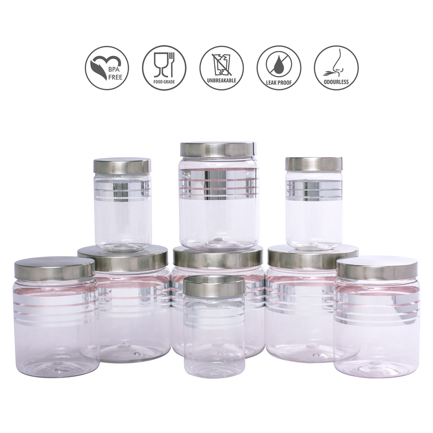 Silver Line Containers (Set Of 9) 9B - 1500ml, 1000ml, 450ml